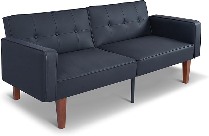 Futon Sofa Bed Leather Futon Couch Loveseat Convertible Recliner Lounge with Adjustable Backrest Foam and Spring Cushions for Living Room Apartment Office PU Leather Matte Black