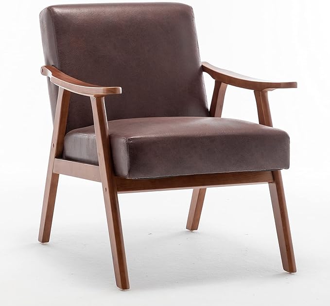 Accent Chair with Microfiber Upholstery and Solid Wood Frame Classic Mid-Century Modern Living Room Furniture for Extra Seating Dark Brown