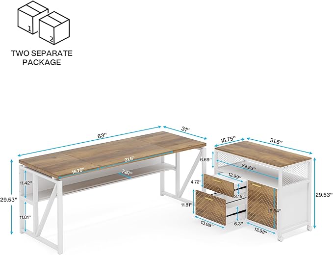 Tribesigns Office Desk with Drawers Sets 63 inches L Shaped Computer Desk with Mobile File CabinetBig Executive Desk for Home Office Furniture Sets (Light Walnut 63-inch)