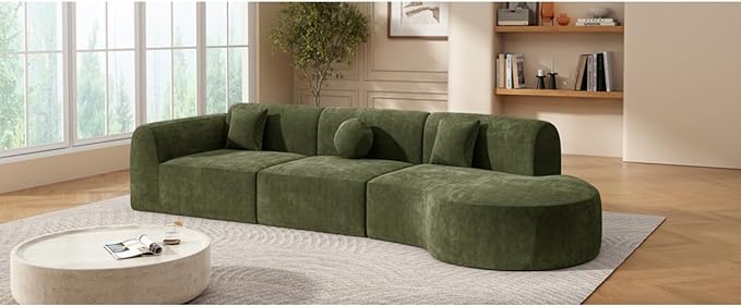 140 Modern Curved Sectional Sofa with High-Density Fully Compressed Sponge and Chaise Lounge 3-Piece Set Fully Assembled Right Hand Facing Perfect for Living Room Lounge (Green)