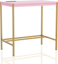 24/7 Shop at Home Fultonville Modern Metal Writing Desk with USB Port Power Outlet for Workstation Home Office Study Room Pink and Gold