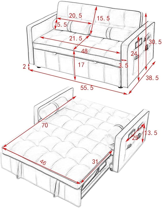 Sleeper Sofa Couch w/Pull Out Bed 55 New Upgraded Tufted Velvet Convertible Sleeper Couch Bed Small Love seat Sofa w/ 2 Pillows for Small Space Living Room Apartment Black