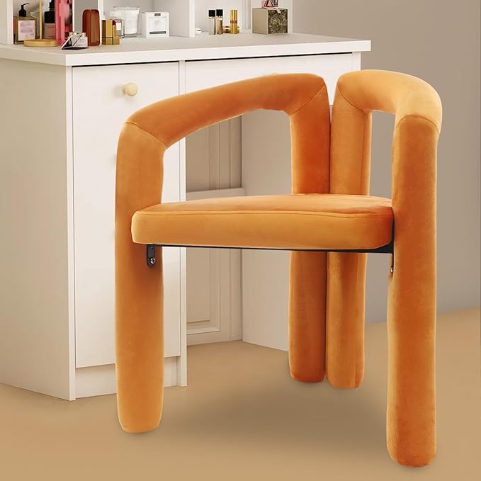 LOYALHEARTDY Orange Vanity Chair Small Accent Chairs Bedroom Chair with Soft Cushion 17.7 Inch Modern Desk Chairs No Wheels Makeup Stool for Dressing Table Salon Dormitory Living Room Orange