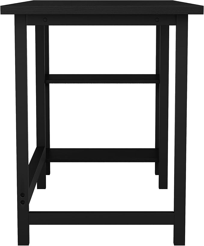 Martha Stewart Beckett Modern Trestle Desk with Open Side Shelving in Black Wood Grain Finish