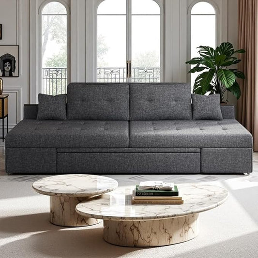 YITAHOME 5-in-1 Sleeper Sofa Convertible Sofa Bed Couch with 2 Storage Cabinets and USB Ports 100 Sectioanl Sofa Couch with 2 Throw Pillow for Living Room Grey Linen Fabric