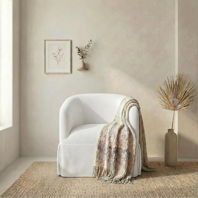 Swivel Accent Chair Set of 2 360 Degree Performance Fabric Armchair Modern Barrel Chairs Armchair for Living Room Bedroom Home and OfficeCream White