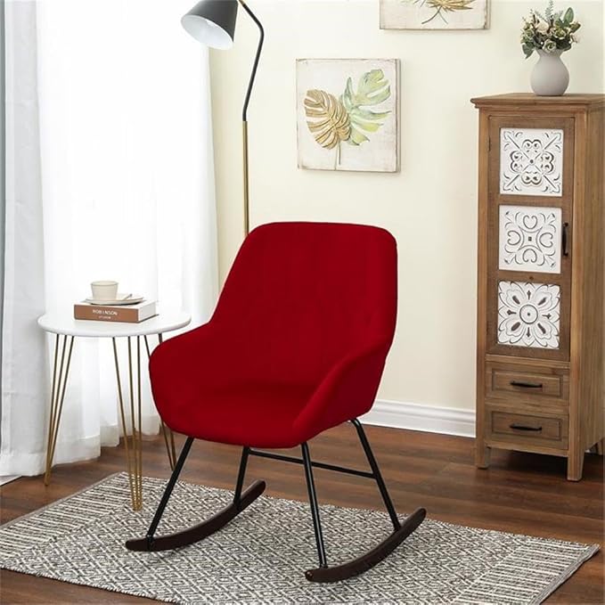LuxenHome Modern Accent Velvet Chairs Upholstered Red Rocking Chair Dining Chairs Single Sofa Arm Chair for Living Room Bedroom Leisure Lounge Chairs with Metal Stand