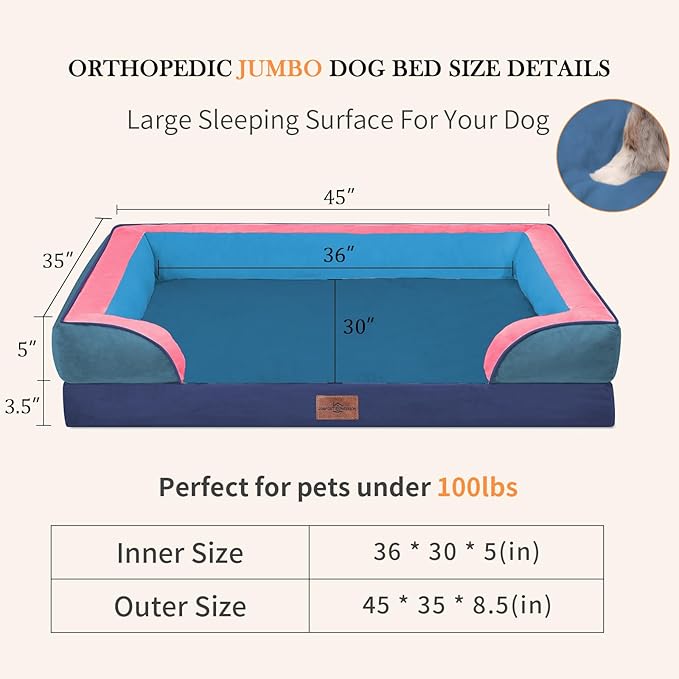 Comfort Expression Orthopedic Dog Bed for Extra Large Dogs 45x35 Inch Waterproof Egg Crate Foam XL Pet Bed with Removable Bolsters Dog Couch with Washable Cover &amp Non-Slip Bottom Enchanted Cove
