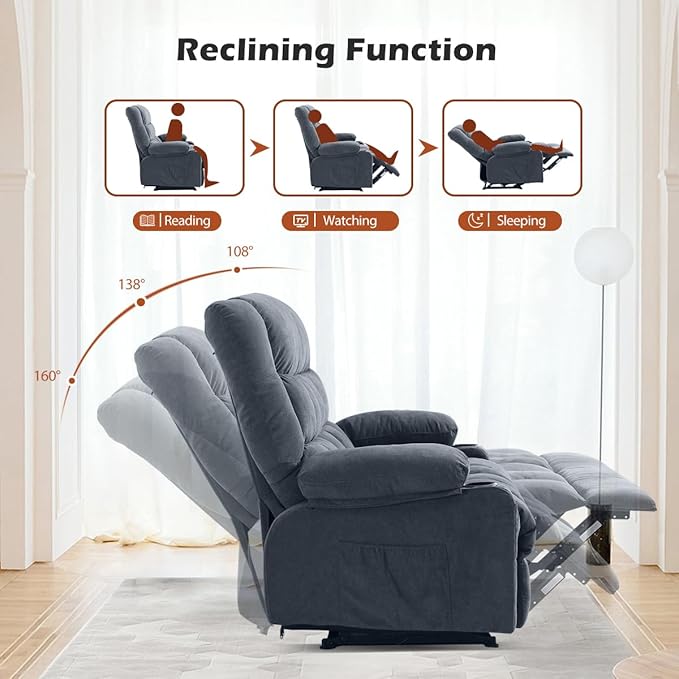 Recliner Sofa with Cup Holders for Living Room 3 Seat Manual Oversized Recliner Chiar with Ergonomic Side Pocket for Adult