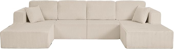 161 Oversized Cloud Boneless Sofa Couch with Chaise Modern Corduroy Modular Sectional Sofa with Deep Seat Comfy U Shaped Couch with Memory Foam for Living Room No Assembly Required (Beige)