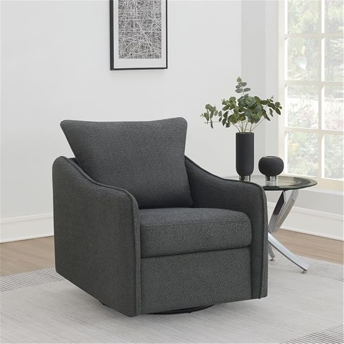 Pemberly Row Fabric Upholstered Swivel Glider Chair Charcoal Gray Bouclé 36 H x 31 W x 33.5 D Foam Seat and Back Cushions Contemporary Accent Chair for Living Room