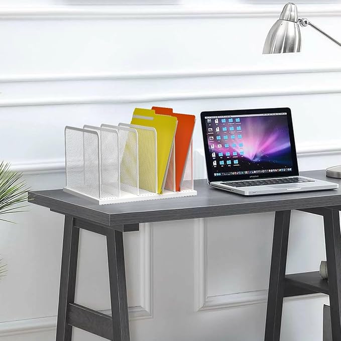 Kuntine.B Desk File Organizer Upright Mesh Desktop Organizer File Sorter Office Organization File Holder for Home Office &amp Classroom (White 1 Pack 5-Section)