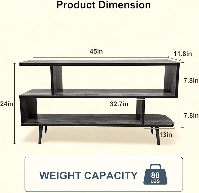 Lightdot TV Stand for TVs up to 45'' Modern Entertainment Center with 3 Open Storage Large Capacity for CollectionMedia Console Table for Living Room/Entrance/Sofa CabinetEasy Assembly-Grey Oak