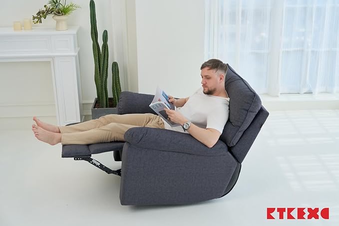 Reclining Sofa Rocking Recliner Chair Manual Adjustable 360 Swivel with Ergonomics Overstuffed Lumbar Arm Support Natural Fabric Surface Made for Living Room Bedroom Nursery Dark Grey