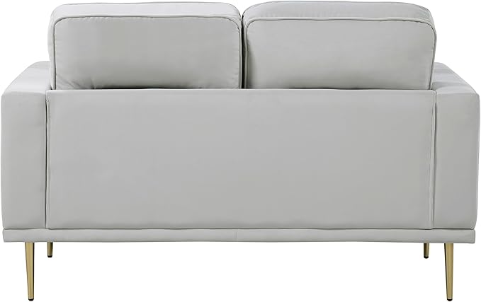 Lexicon Velvet Sofa Love Seat Modern Couches Metal Seat Base Metal Legs with Gold-Tone Finish 58 inch Loveseat Sofa with 2 Throw Pillows 2 Seater Couches for Living Room Bedroom Apartment Grey
