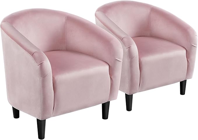 Yaheetech Barrel Chairs Furry Accent Chairs with Soft Padded Armrest for Living Room Bedroom Waiting Room Office Set of 2 Pink