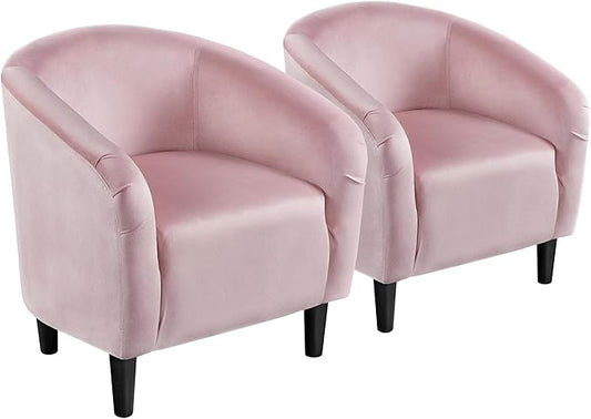 Yaheetech Barrel Chairs Furry Accent Chairs with Soft Padded Armrest for Living Room Bedroom Waiting Room Office Set of 2 Pink