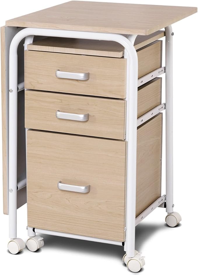 Tangkula Folding Computer Desk with 3 Drawers Mobile Home Office Desk Portable Laptop Desk Writing Table Space Saving Compact Desk for Small Spaces Dorm Apartment