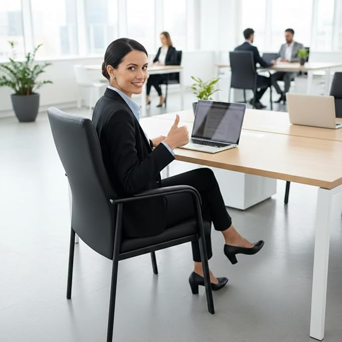 Leather Office Guest Chair Guest Conference Room Chair 600 LBS Capacity High Back Reception Chair with Padded Armrests No Wheels Black - 2 Pack