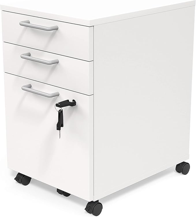 Staples Essentials 3-Drawer Vertical File Cabinet Letter &amp Legal Size Documents Lockable &amp Mobile 21.3 D x 15.6 W x 24.3 H White