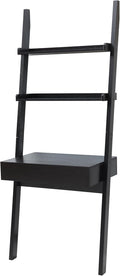 3-Tier Ladder Shelf 72-Inch Narrow Leaning Bookshelf Modern Home Office Desk Workspace Writing Table Bookcase LadderOne Drawer and Two Shelves Handleless Design