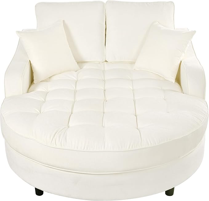 55 Oversized Chaise Lounge Chair Indoor Modern Lounge Sofa Bed with Tufted Seat and Detachable Pillows Chenille Fabric Upholstered Sofa Couch for Living Room (Beige/175)