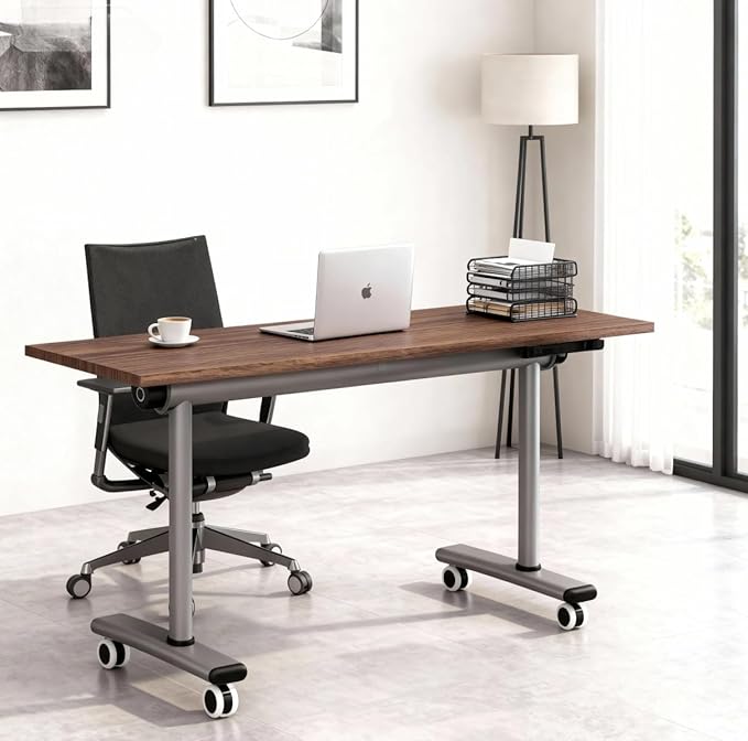 Space-Saving Folding Desk with Wheels 55 Mobile Office Table | Heavy-Duty Flip-Top Design for Home Office Gaming &amp Study | Perfect for Small Apartments Studios &amp Dorm Rooms