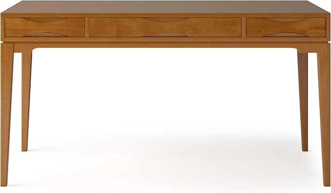 SIMPLIHOME Harper Desk - 60 Inch Wide Solid Wood Writing Desk in Light Golden Brown Mid-Century Modern Home Office Computer Table for Study with 2 Drawers and Flip-Down Keyboard Tray