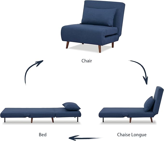 Convertible Sleeper Chair 3 in 1 Folding Single Chair Sleep Turns into Bed Sofa Bed for Adults Foldable Twin Chaise Lounge for Living Room Bedroom Sturdy Wood Frame and Easy Assembly