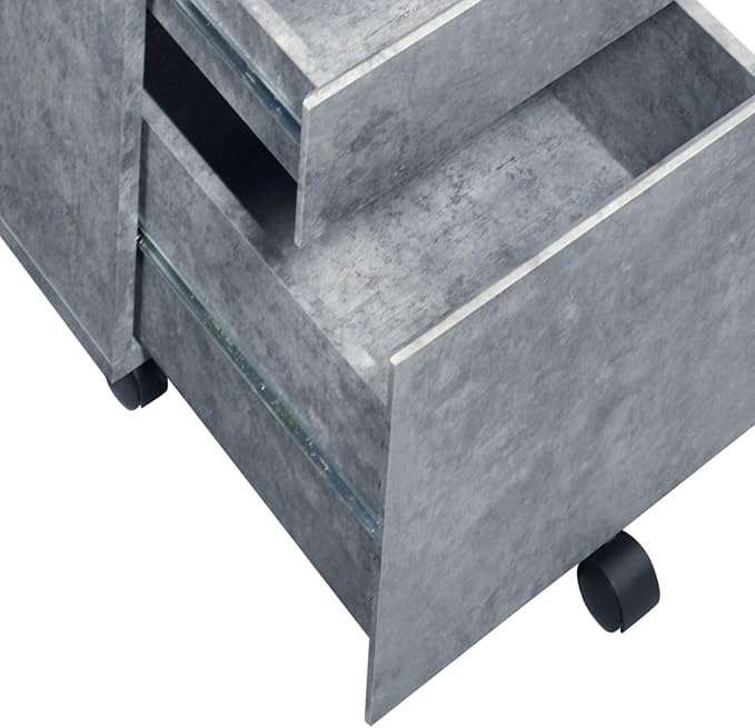 3-Drawer File Cabinet with Industrial Faux Concrete Silver Finish Smooth Manual-Close Drawers and Caster Wheels for Easy Mobility Spacious Home Office Storage Organizers