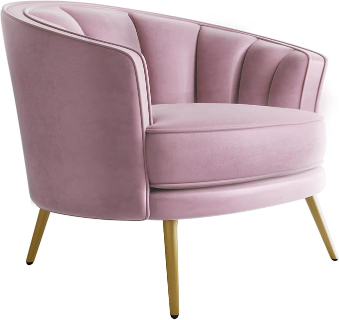 Modern Velvet Accent Barrel Chair Leisure Accent Chair Living Room Upholstered Armchair Vanity Chair for Bedroom Meeting Room Pink