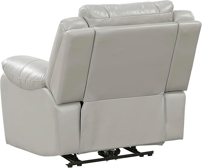 Lexicon Power Recliner Chair Faux Leather Upholstered Home Theater Seating with LED Lighting USB Charging Ports Single Wall Hugger Reclining Chair for Living Room/Bedroom Easy Assembly Gray