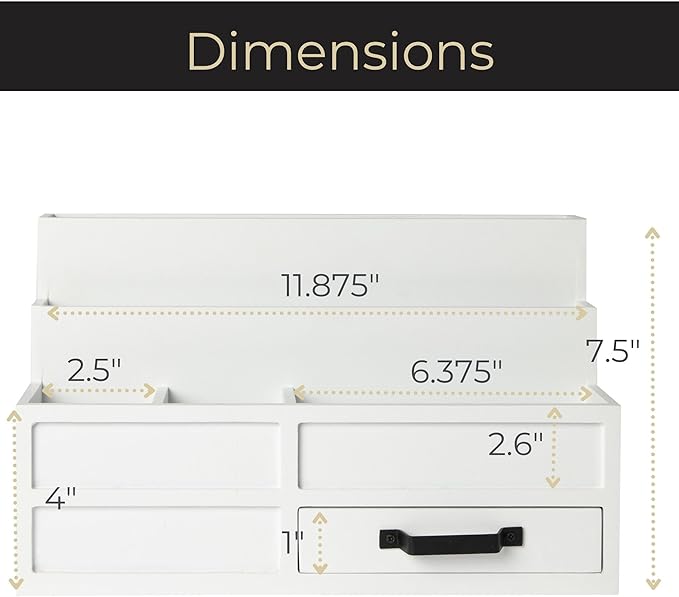 BLU MONACO | White Desktop Organizer with Drawer Storage | Tabletop Organizer with Drawers for Paper Bills Mail | Wooden Mail Organizer for Countertop Workspace | with Drawer Bill