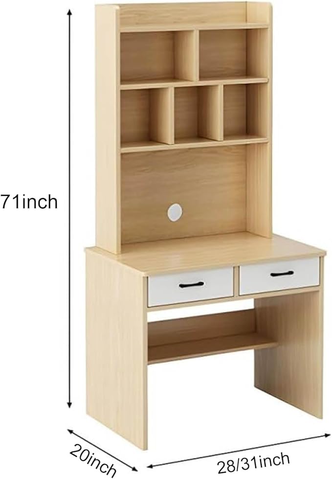 Wooden Computer Desk with Hutch and BookshelfHome Office Desk with Drawers and Storage Shelf Space Saving Writing Study Desk Workstation(27.5 L x 20 W x 71 H A)