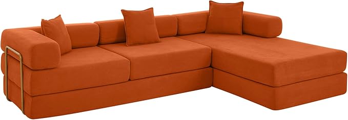 108 Modular Sectional SofaFuton Convertible Sofa BedOversized Corduroy Boneless Couch for Living RoomFloor Loveseat Sleeper with Pull Out BedFree CombinationNo Assembly Required (Orange)