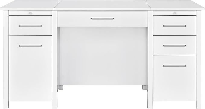 Coaster Home Furnishings - Dylan - Engineered Wood - 60-Inch Lift-Top Office Desk Includes 4 Drawers with Full-Extension Glide and 2 Pull-Out Trays - Home Office - White High Gloss - 801573
