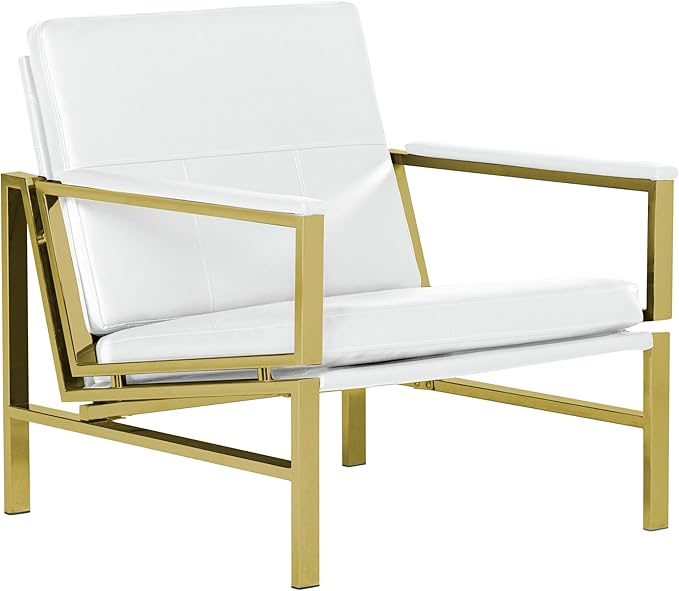 Atlas Modern Accent Chair in Blended Leather Gold Chrome/White