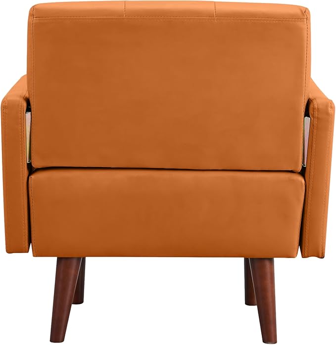 Accent Chairs Leather Accent Chair Modern Upholstered Living Room Chair Cozy Armchair Button Tufted Back and Wood Legs for Bedroom Office Cafe (Orange)
