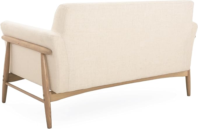 Christopher Knight Home Canna Fabric Flared Arms Loveseat Comfy Upholstery 2 Seater Sofa Wooden Frame Living Room Chair Soft Seating Lounge Sofa for Bedroom/Office Beige + Natural