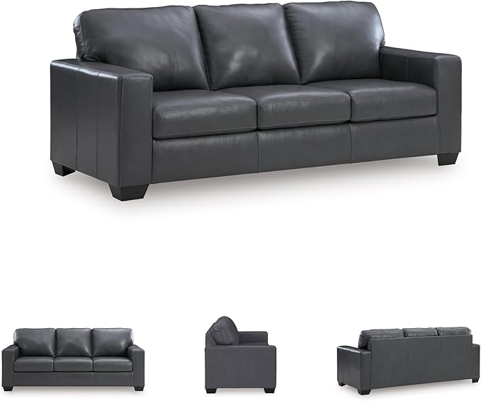 Signature Design by Ashley Bolsena Contemporary Leather Match Sofa with Removable Cushion and Armrest Blue