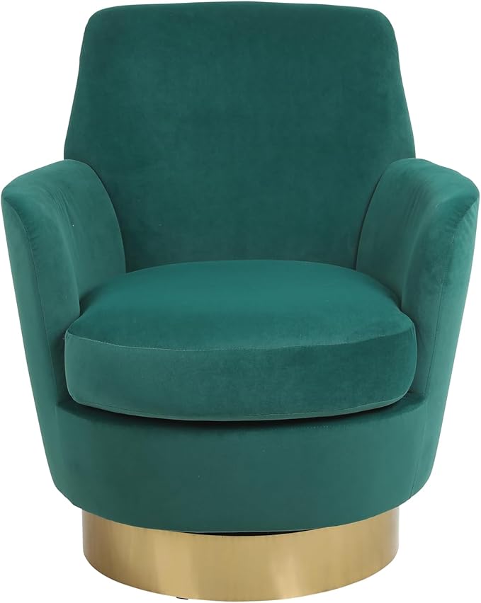 Velvet Swivel Barrel Chair Armchair for Living Room Reading Chairs for Bedroom Comfy Round Barrel Chairs with Gold Stainless Steel Base for Living Room Bedroom Reading Room (Emerald)