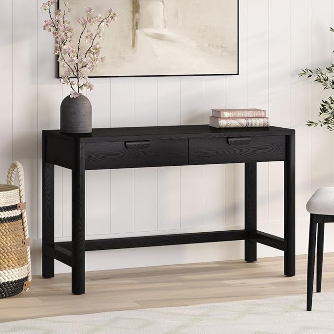 Henn&ampHart 48 Modern Rectangular Wooden Home Office Desk Computer Desk Writing Table with 2 Storage Drawers for Bedroom Living Room or Home Office Natural Black