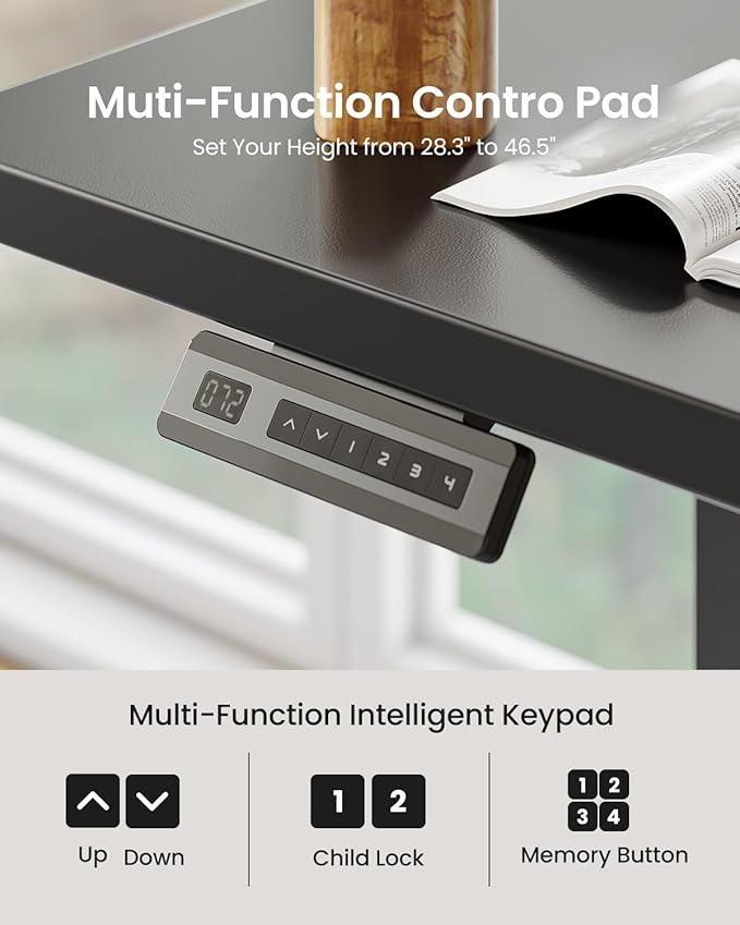 FEZIBO L Shaped Electric Corner Standing Desk 55×32 inch Home Office &amp Computer Height Adjustable Table with 4 Memory Height Settings Ergonomic Sit and Stand Desk with Splice Board Black Top
