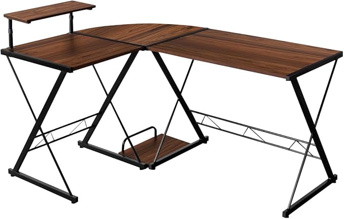 Tangkula L-Shaped Computer Desk 58 Inches Corner Computer Desk with Movable Shelf &amp CPU Stand Space Saving Computer Workstation Home Office Desk (Brown)