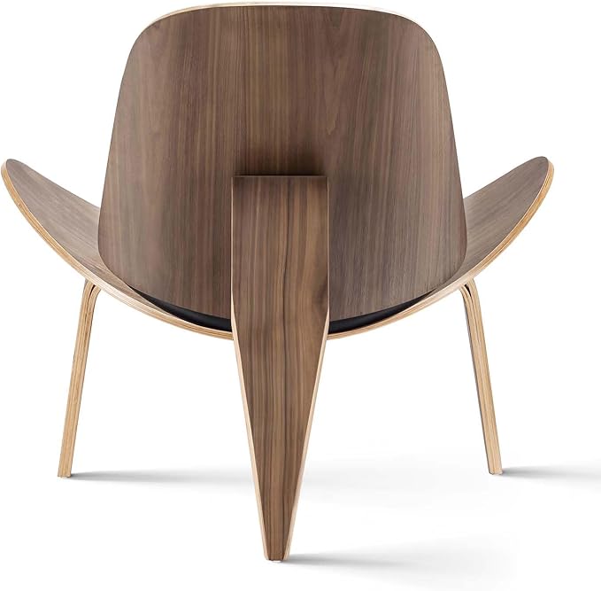 Mid Century Modern Shell Lounge Chair PU Leather Tripod Plywood Classic Design Solid Wood Accent Chairs for Living Room Reading Lounge Office Salon