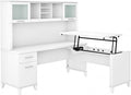 Bush Furniture Somerset 72W 3 Position Sit to Stand L Shaped Desk with Hutch in White | Adjustable Height Table for Home Office