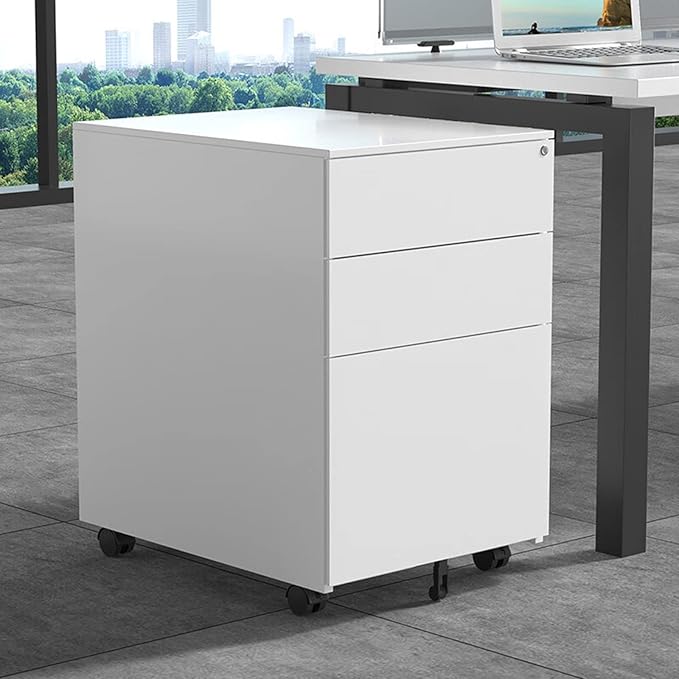 HASMI Filing Cabinet 3 Drawer Storage Cabinet Metal Mobile File Cabinet Under Desk with Wheels Printer Stand for Home Office White Storage Cabinet yuqing2022