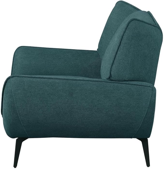 Pemberly Row Mid-Century Wing Back Accent Chair Teal Fabric Upholstery 32.25H x 43.25W x 34.5D Black Metal Legs Foam Cushions Stylish Modern Lounge Seating for Living Room or Compact Spaces