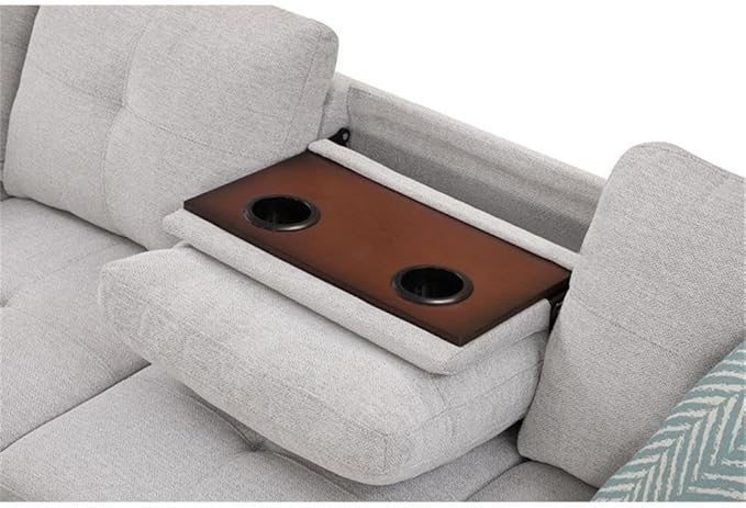 Devion Furniture Polyester Fabric Sectional Sofa with Lift-top Storage Ottoman Tufted Design in Light Gray Finish