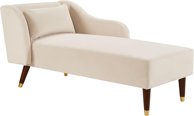 58 Modern Velvet Sofa Chaise with Tilted Backrest Comfortable Luxurious Lounge Chair with Curved Armrests Stylish Sofa Couch with Solid Wood Legs for Study Room Apartment Bedroom Living Room Beige